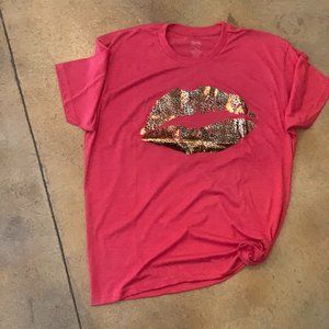 Womens Red Cheetah Lip Graphic T-Shirt